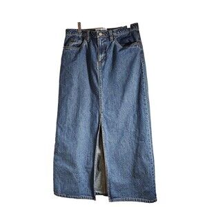 Vintage Size 8 Y2K Old Navy Low Rise Front Slit Light Wash Denim Maxi Skirt